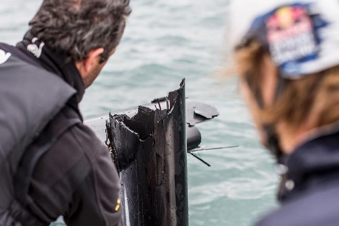 The broken mast of Red Bull Sailing Team of Austria's  Extreme 40 catamaran during day two of the seventh stop of the Extreme Sailing Series Series, Istanbul, Turkey on October 2nd 2015. © Dean Treml